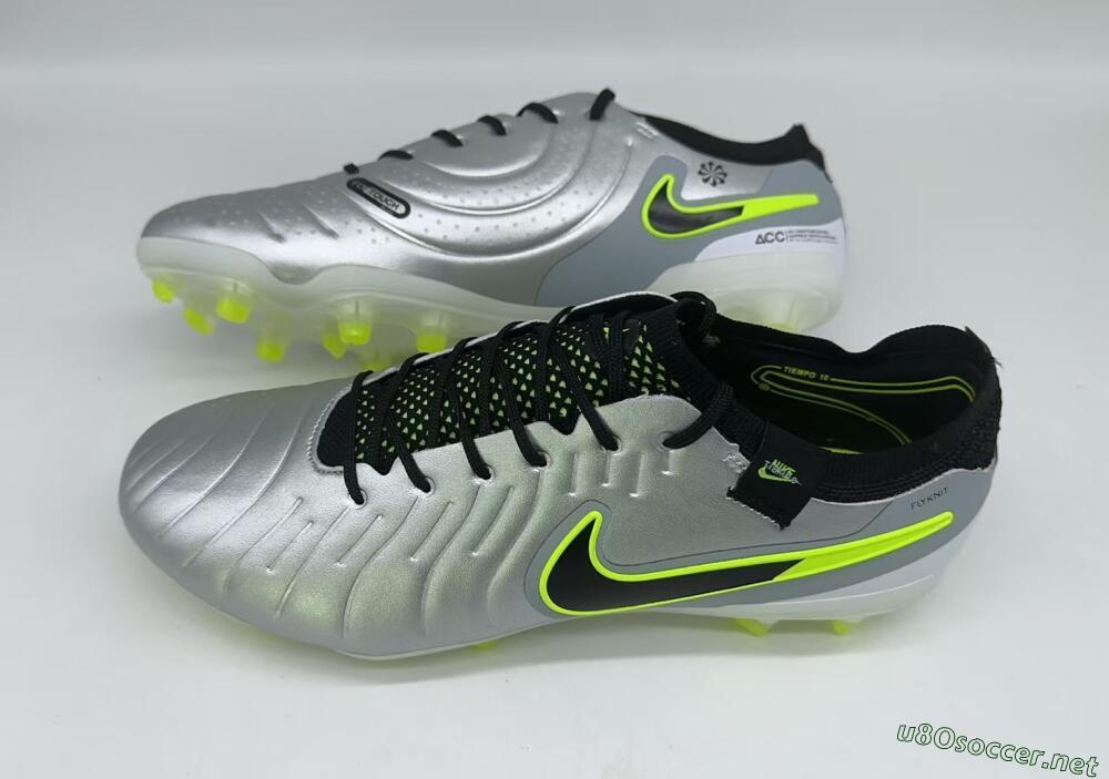 Men's Nike Tiempo Legend 10 Elite AG Football Boots - Silver/Black/Yellow