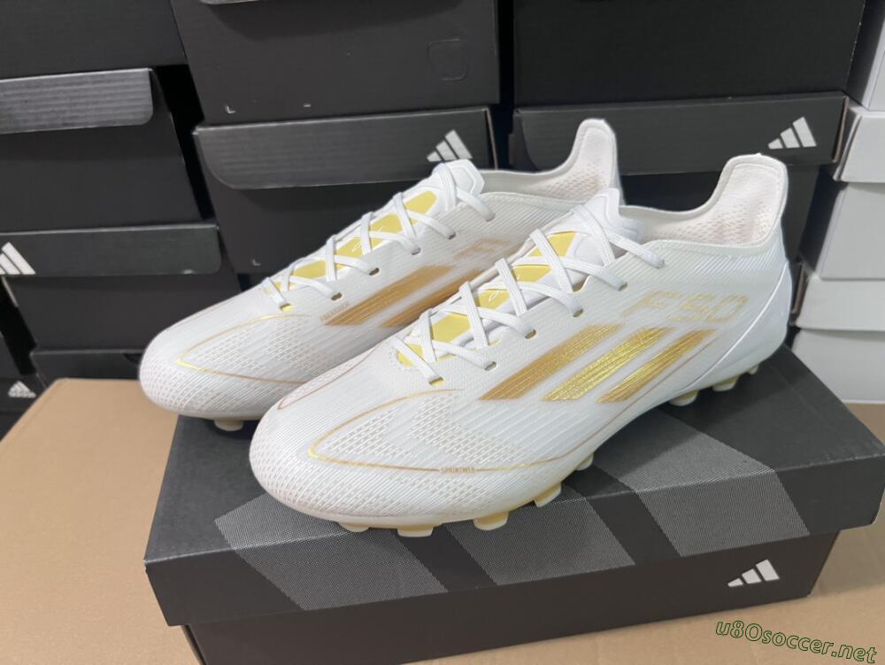 Unisex Adidas F50 Elite MG Football Boots - White/Gold