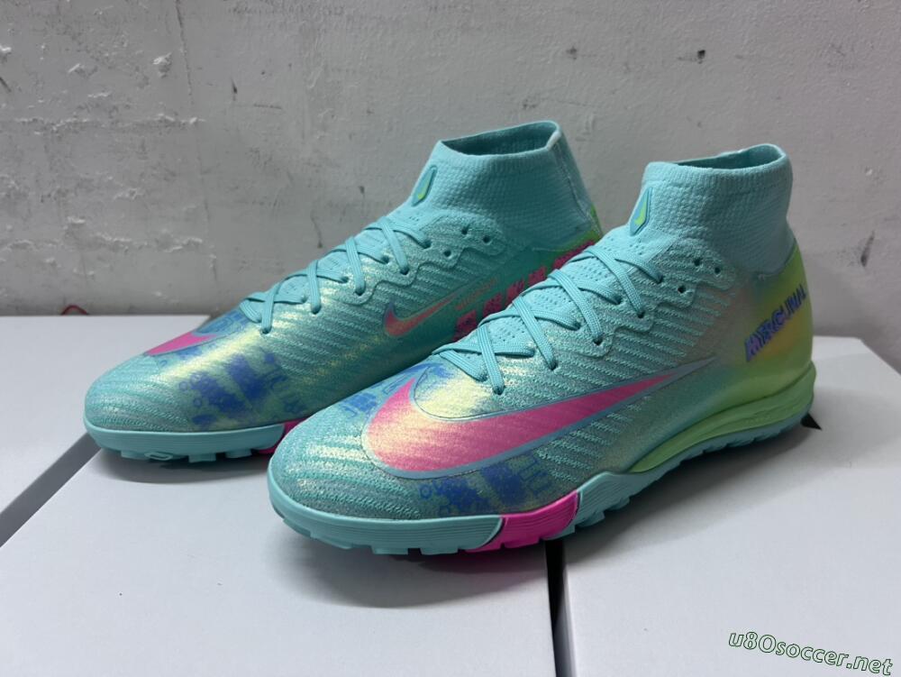 Unisex Nike Air Zoom Mercurial Superfly 10 Elite TF Football Shoes - Jade/Pink/Blue