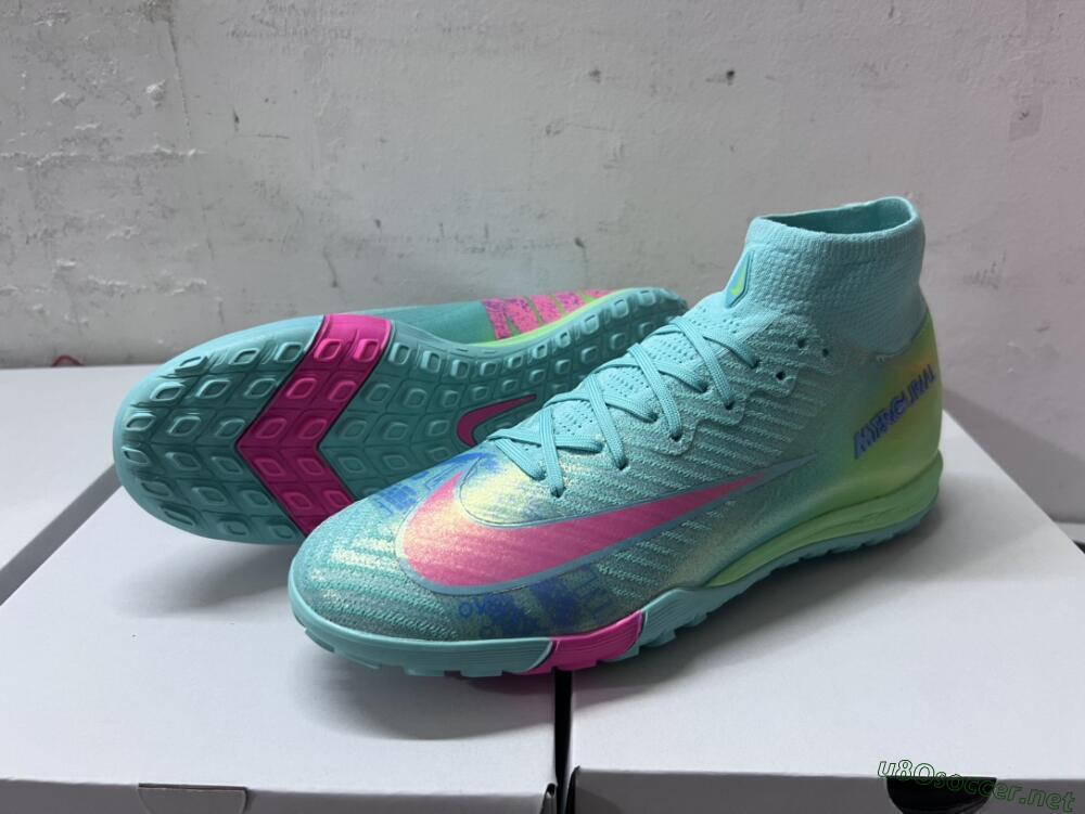 Unisex Nike Air Zoom Mercurial Superfly 10 Elite TF Football Shoes - Jade/Pink/Blue