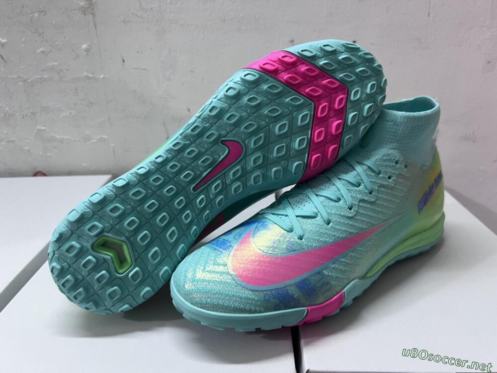 Unisex Nike Air Zoom Mercurial Superfly 10 Elite TF Football Shoes - Jade/Pink/Blue