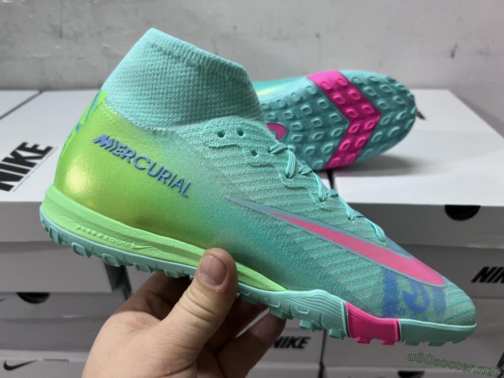 Unisex Nike Air Zoom Mercurial Superfly 10 Elite TF Football Shoes - Jade/Pink/Blue