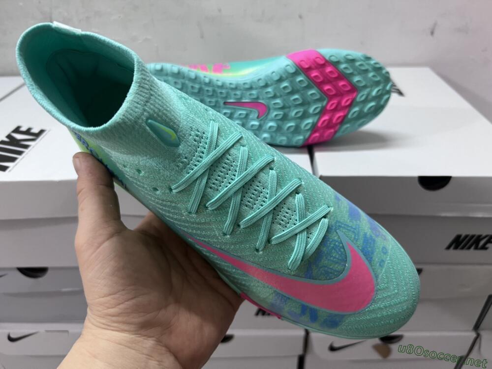 Unisex Nike Air Zoom Mercurial Superfly 10 Elite TF Football Shoes - Jade/Pink/Blue