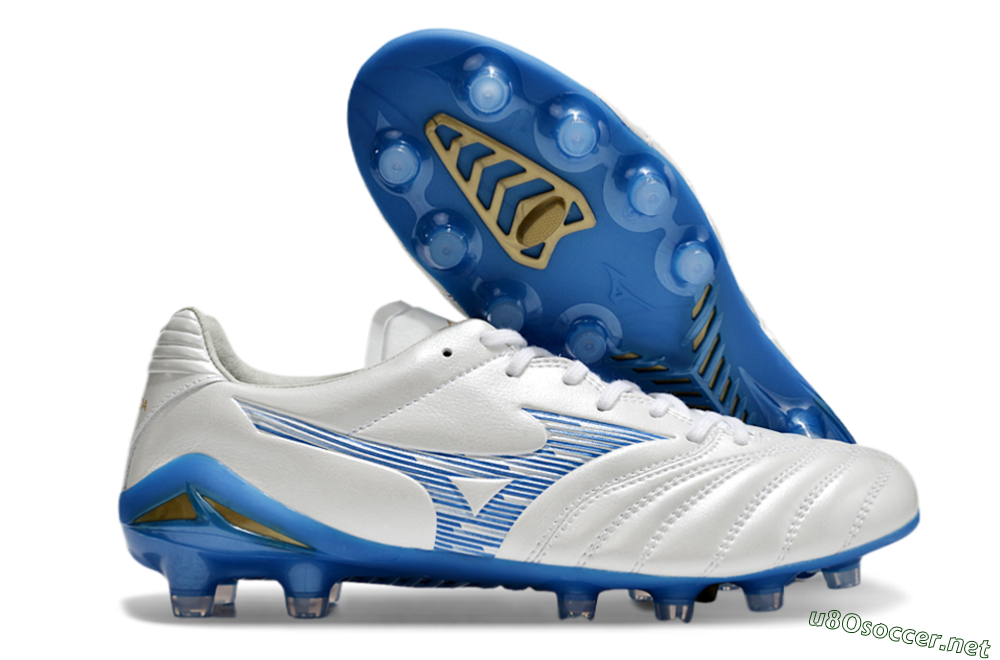 Men's Mizuno Morelia Neo 4 FG Football Boots - White/Blue/Gold 2