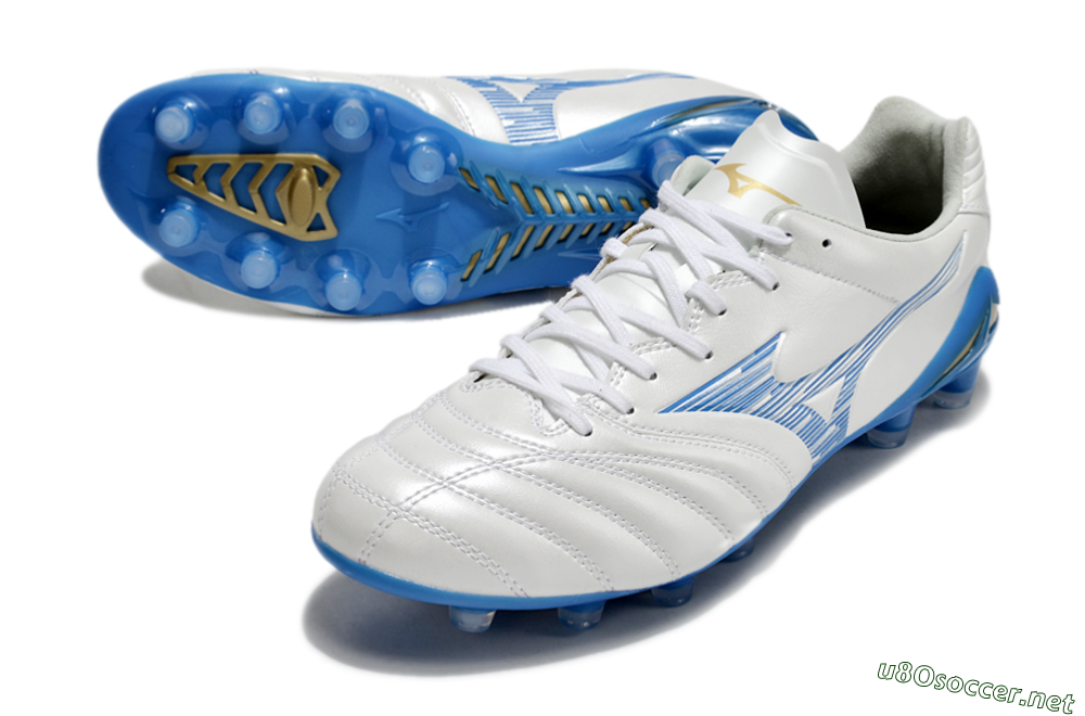 Men's Mizuno Morelia Neo 4 FG Football Boots - White/Blue/Gold 3