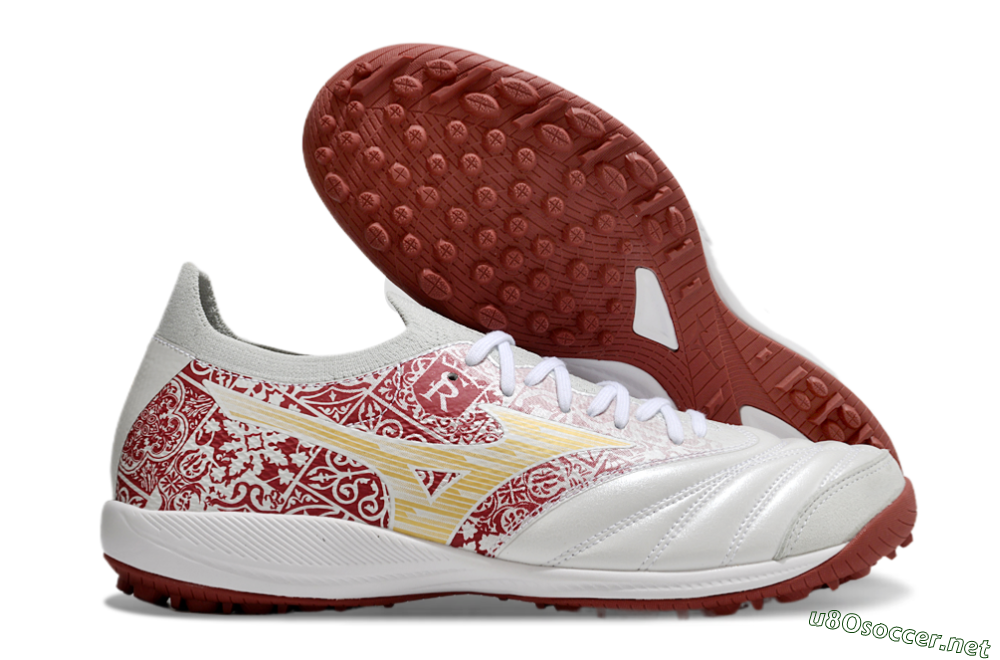 Men's Mizuno Morelia Neo Sala M8 TF Football Shoes - White/Red/Yellow 2