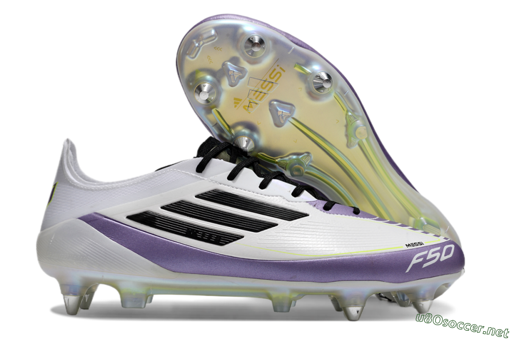 Men's Adidas F50 Elite Messi SG Football Boots - White/Black/Purple 2
