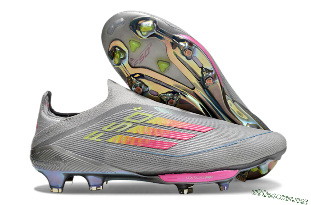 Men's Adidas F50+ Lightstrike Elite Laceless FG Football Boots - Grey/Pink/Yellow 2