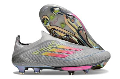 Men's Adidas F50+ Lightstrike Elite Laceless FG Football Boots - Grey/Pink/Yellow