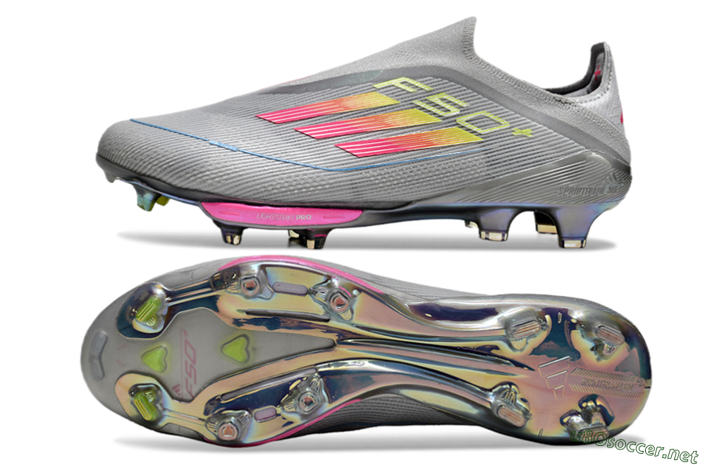 Men's Adidas F50+ Lightstrike Elite Laceless FG Football Boots - Grey/Pink/Yellow 1
