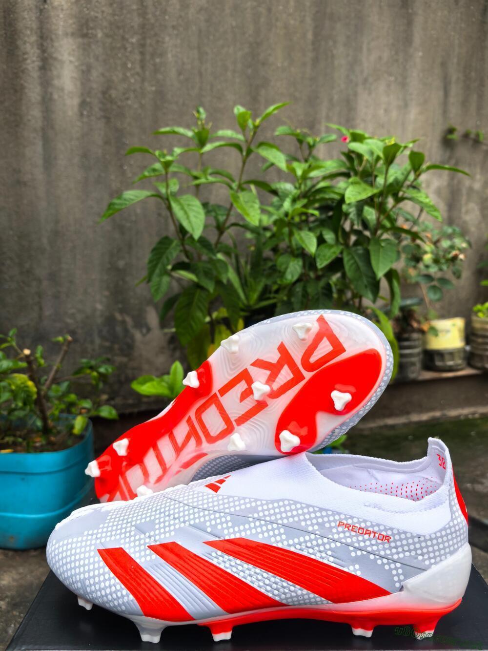 Men's Adidas Predator Elite 24 Laceless FG Football Boots - Grey/Red/White