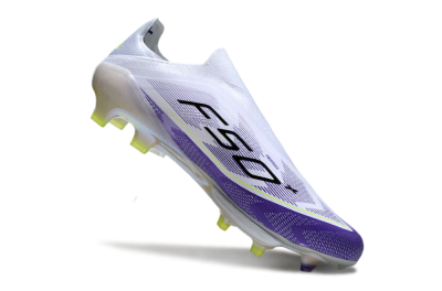Men's Adidas F50+ Elite Lightstrike Pro Laceless FG Football Boots - White/Purple/Black