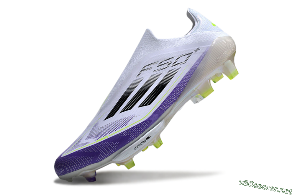 Men's Adidas F50+ Elite Lightstrike Pro Laceless FG Football Boots - White/Purple/Black 5