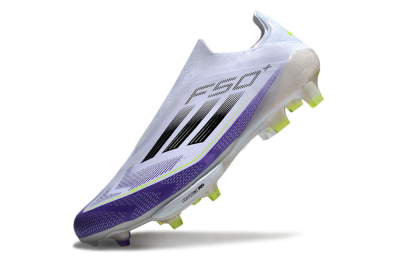 Men's Adidas F50+ Elite Lightstrike Pro Laceless FG Football Boots - White/Purple/Black