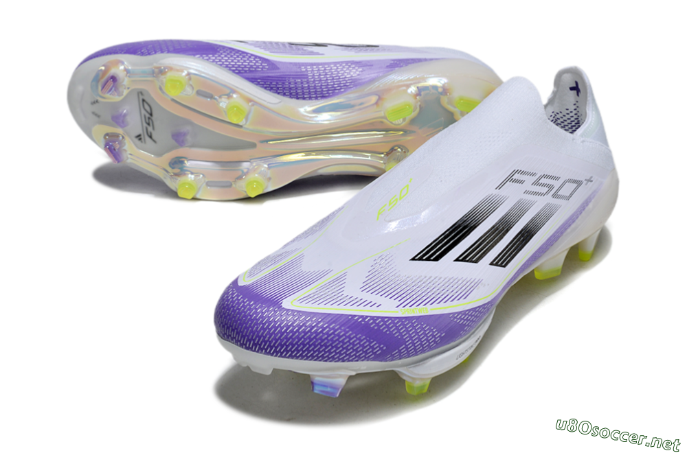 Men's Adidas F50+ Elite Lightstrike Pro Laceless FG Football Boots - White/Purple/Black 3