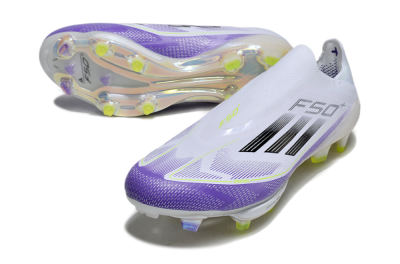Men's Adidas F50+ Elite Lightstrike Pro Laceless FG Football Boots - White/Purple/Black