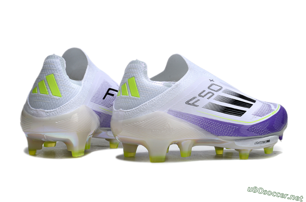 Men's Adidas F50+ Elite Lightstrike Pro Laceless FG Football Boots - White/Purple/Black 6