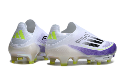 Men's Adidas F50+ Elite Lightstrike Pro Laceless FG Football Boots - White/Purple/Black