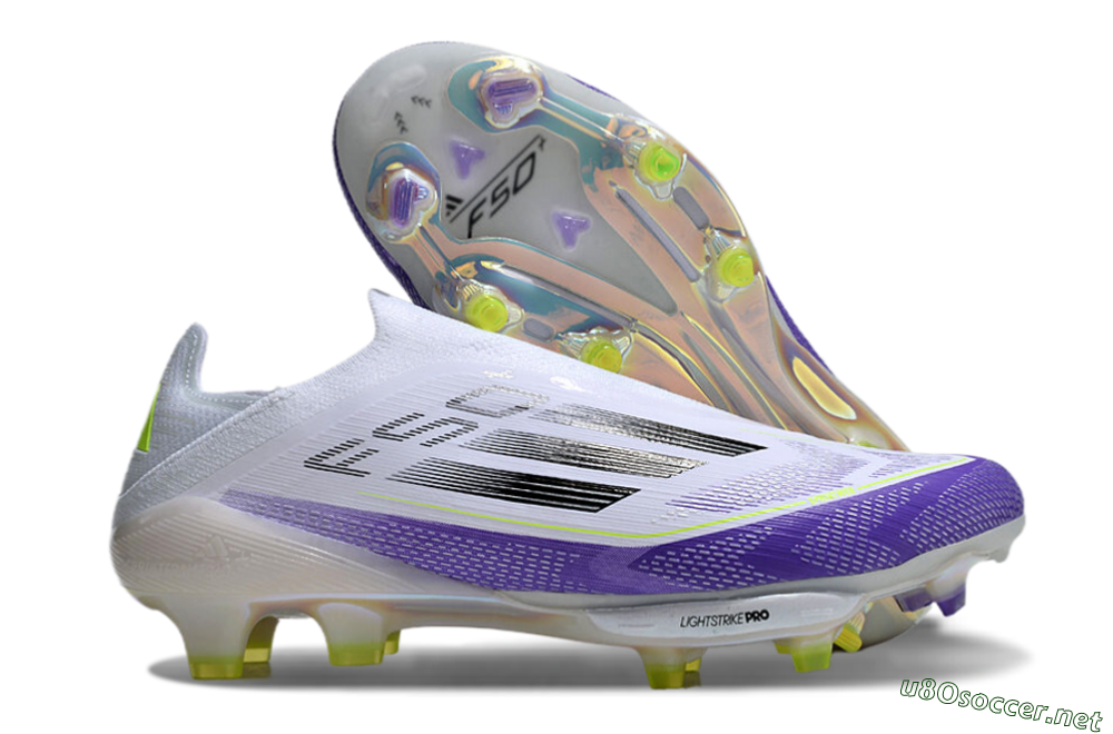 Men's Adidas F50+ Elite Lightstrike Pro Laceless FG Football Boots - White/Purple/Black 2