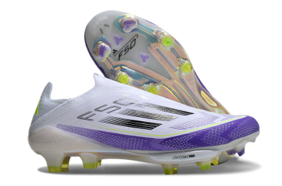 Men's Adidas F50+ Elite Lightstrike Pro Laceless FG Football Boots - White/Purple/Black
