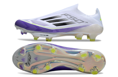 Men's Adidas F50+ Elite Lightstrike Pro Laceless FG Football Boots - White/Purple/Black