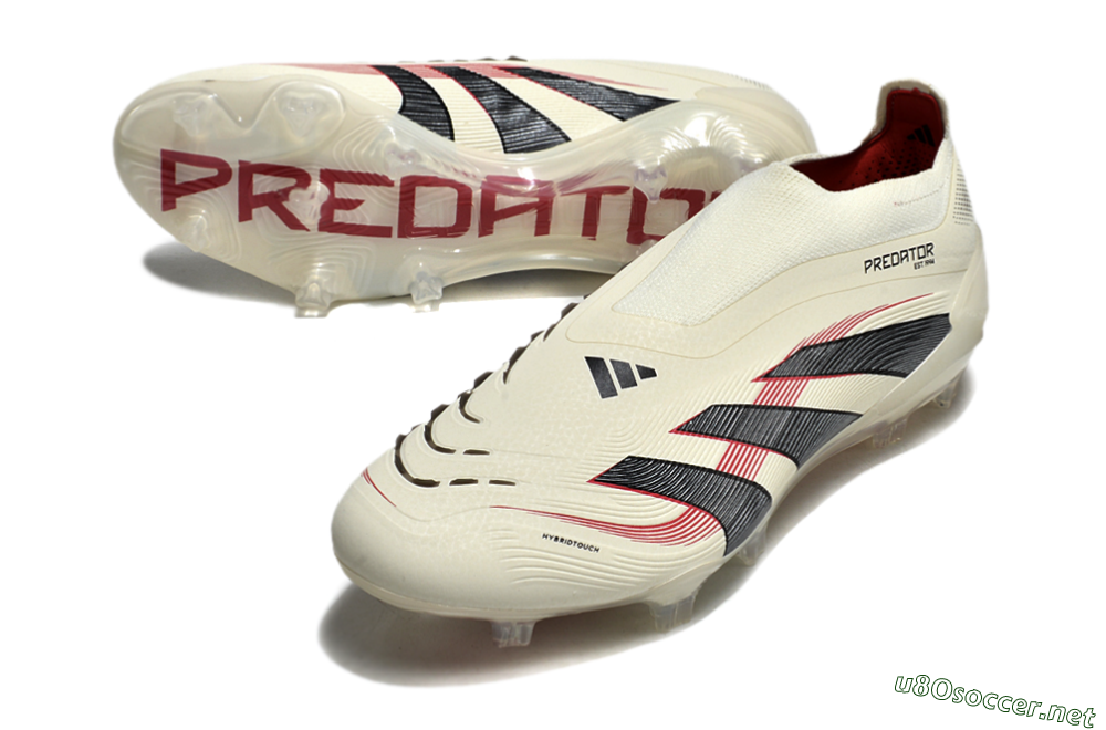 Unisex Adidas Predator Elite Laceless FG Football Boots - Beige/Red/Black 3