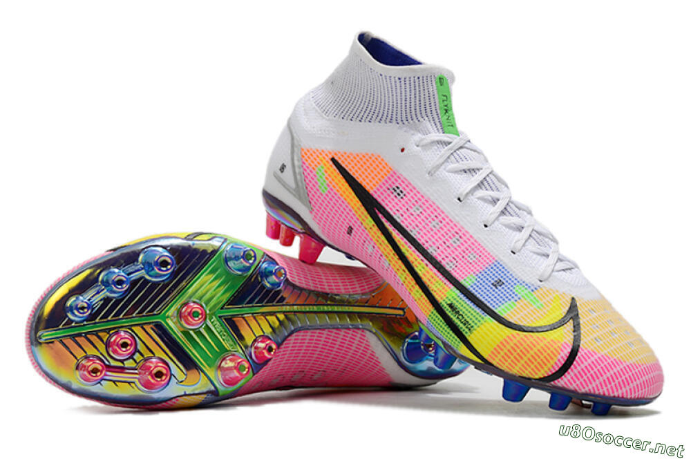 Unisex Nike Mercurial Superfly 8 Elite AG Football Boots - White/Pink/Blue/Yellow 3
