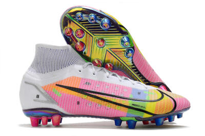 Unisex Nike Mercurial Superfly 8 Elite AG Football Boots - White/Pink/Blue/Yellow