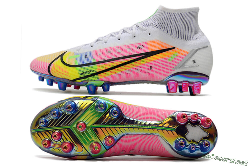 Unisex Nike Mercurial Superfly 8 Elite AG Football Boots - White/Pink/Blue/Yellow 1