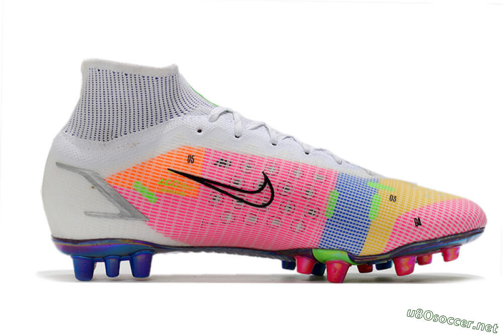 Unisex Nike Mercurial Superfly 8 Elite AG Football Boots - White/Pink/Blue/Yellow 7