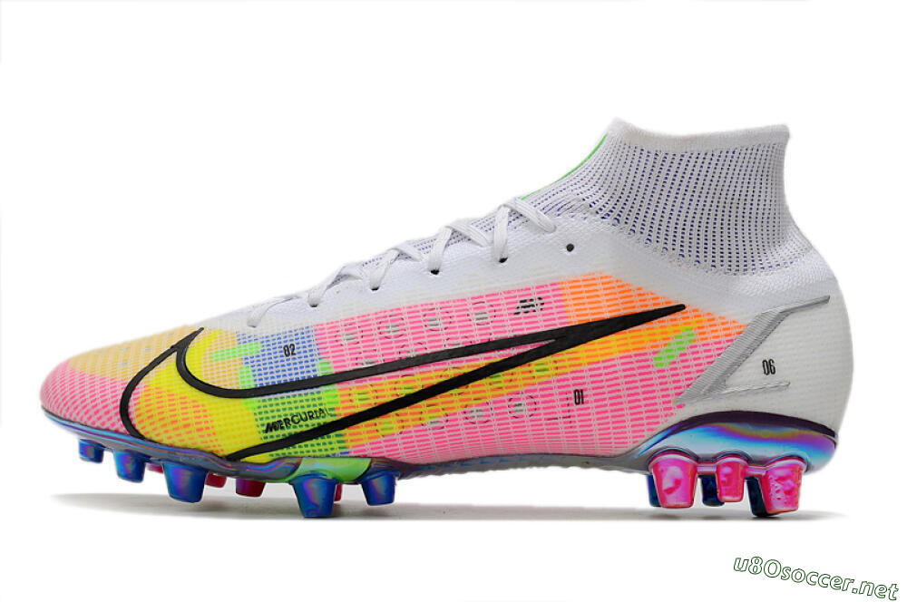 Unisex Nike Mercurial Superfly 8 Elite AG Football Boots - White/Pink/Blue/Yellow 0