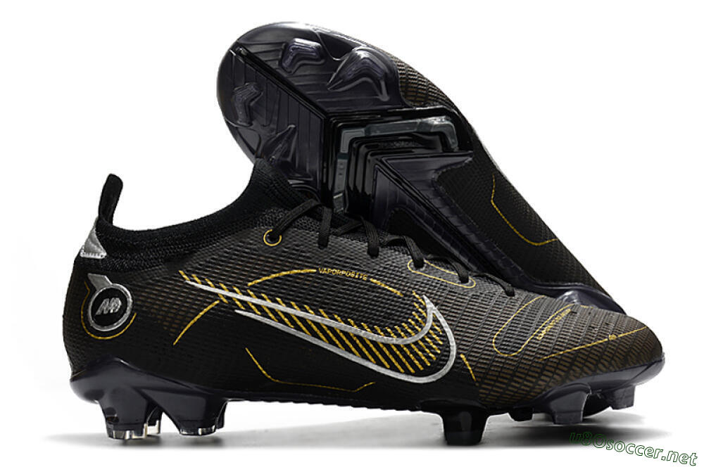 Unisex ike Mercurial Vapor 14 Elite FG Football Boots - Black/Gold/Silver 2