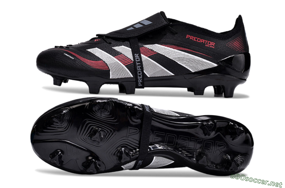 Unisex Adidas Predator Elite Foldover Tongue 2025 Stealth Victory FG Football Boots - Black/White/Red 1