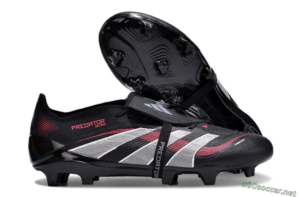 Unisex Adidas Predator Elite Foldover Tongue 2025 Stealth Victory FG Football Boots - Black/White/Red 2