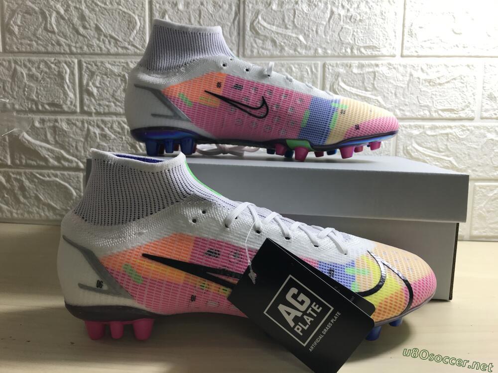 Unisex Nike Mercurial Superfly 8 Elite AG Football Boots - White/Pink/Blue/Yellow