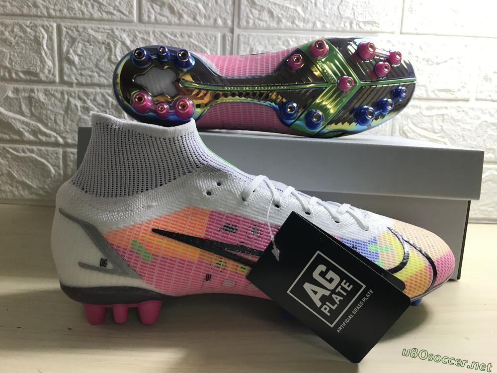 Unisex Nike Mercurial Superfly 8 Elite AG Football Boots - White/Pink/Blue/Yellow