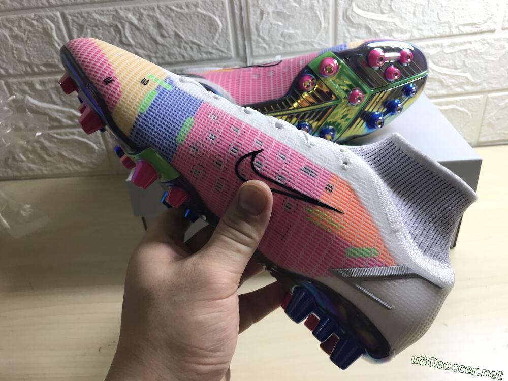 Unisex Nike Mercurial Superfly 8 Elite AG Football Boots - White/Pink/Blue/Yellow