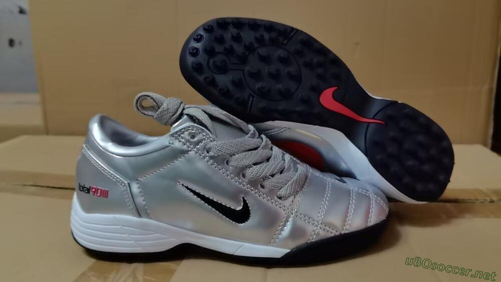 Men's Nike Total 90 II TF Football Shoes - Silver/Black/Red