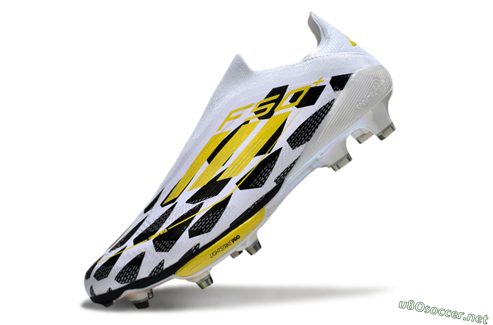Unisex Adidas F50+ Elite Lightstrike Pro Laceless FG Football Boots - White/Black/Yellow 5