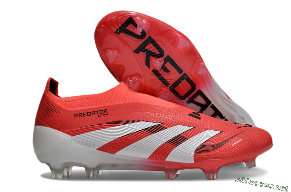 Men's Adidas Predator+ 24 Laceless FG Football Boots - Red/White/Black 2