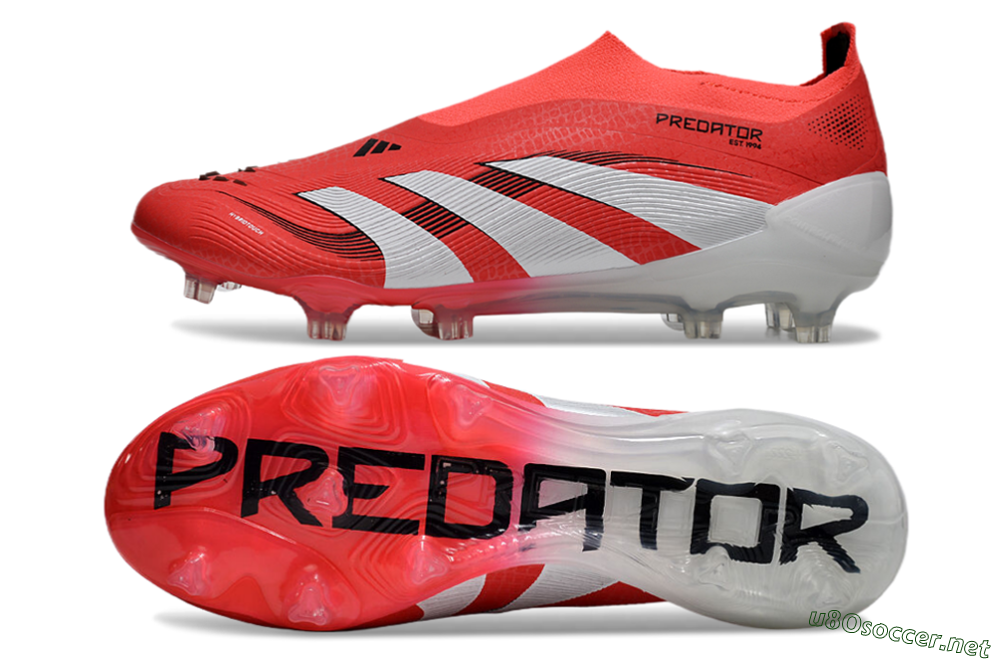 Men's Adidas Predator+ 24 Laceless FG Football Boots - Red/White/Black 1