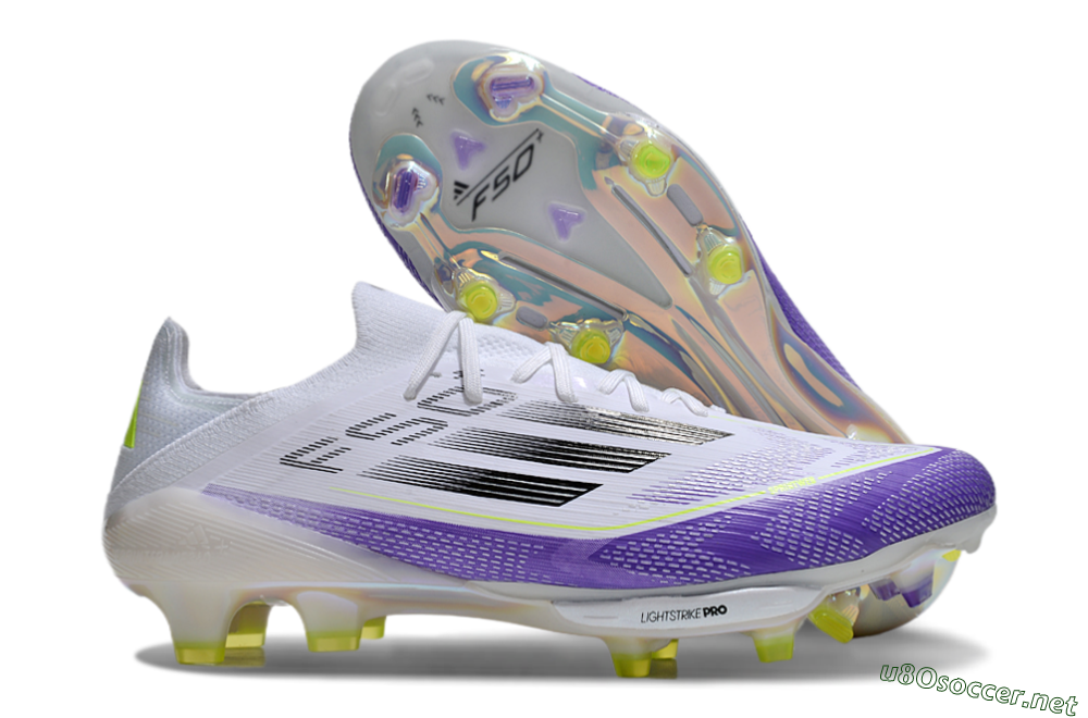 Unisex Adidas F50+ Elite Lightstrike Pro FG Football Boots - White/Black/Purple 2