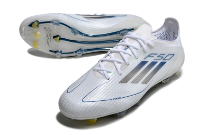 Men's Adidas F50 Elite FG Football Boots - White/Silver/Blue