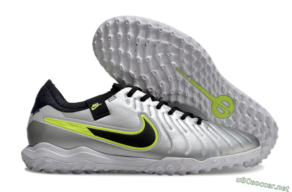 Men's Nike Tiempo Legend 10 Pro TF Football Shoes - Silver/Black/Yellow 2