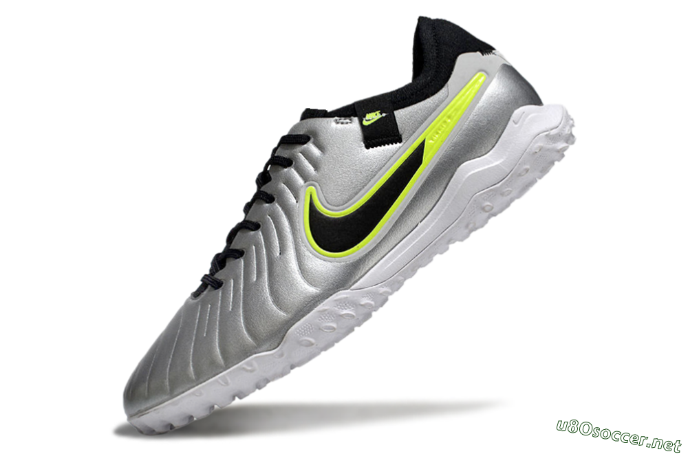 Men's Nike Tiempo Legend 10 Pro TF Football Shoes - Silver/Black/Yellow 5