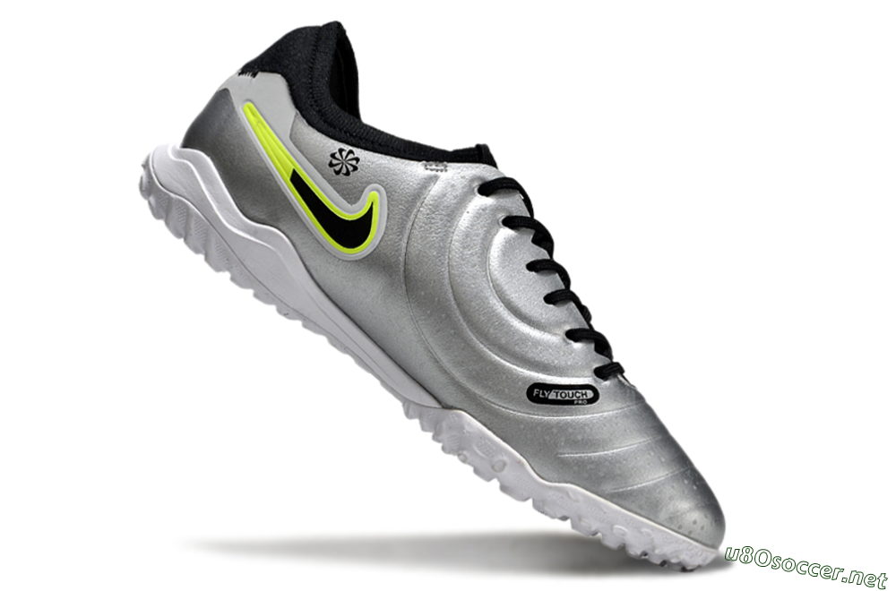 Men's Nike Tiempo Legend 10 Pro TF Football Shoes - Silver/Black/Yellow 4