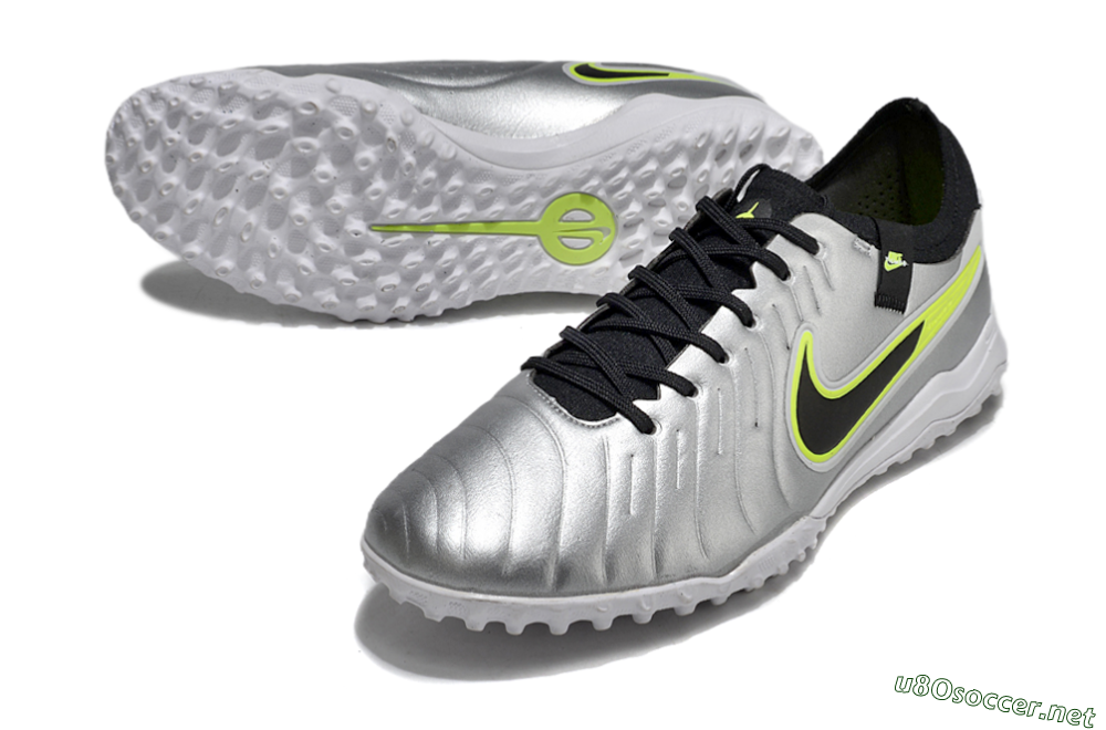 Men's Nike Tiempo Legend 10 Pro TF Football Shoes - Silver/Black/Yellow 3