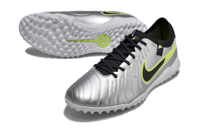 Men's Nike Tiempo Legend 10 Pro TF Football Shoes - Silver/Black/Yellow