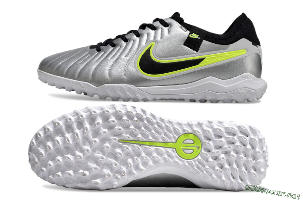 Men's Nike Tiempo Legend 10 Pro TF Football Shoes - Silver/Black/Yellow 1