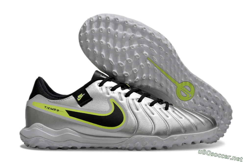 Men's Nike Tiempo Legend 10 TF Football Shoes - Silver/Black/Yellow 2
